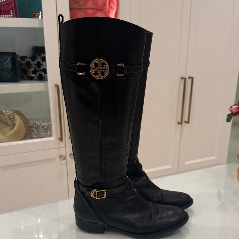 Tory Burch Black Leather Rain Boots